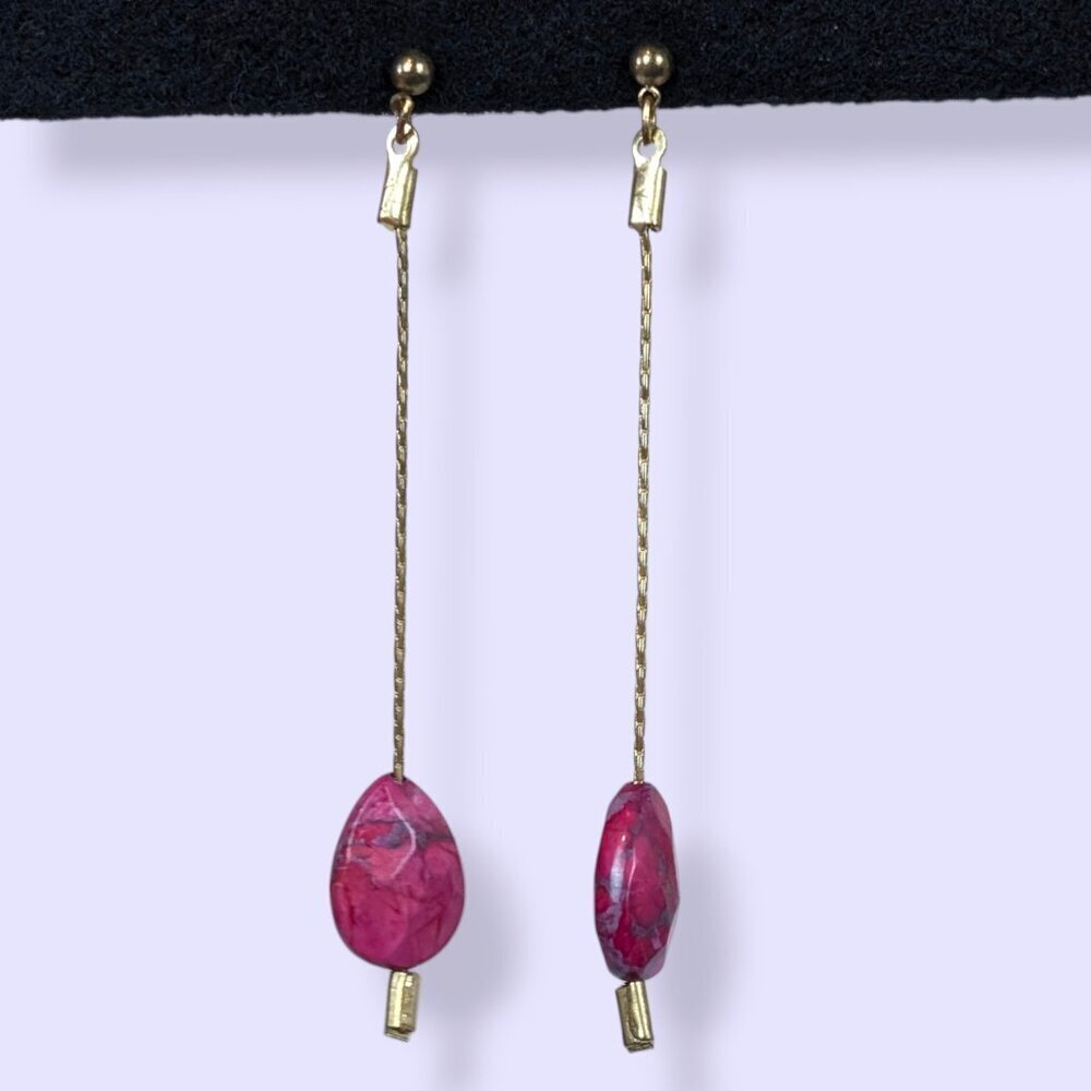 V. Dyed Pink Agate Dangling Earrings